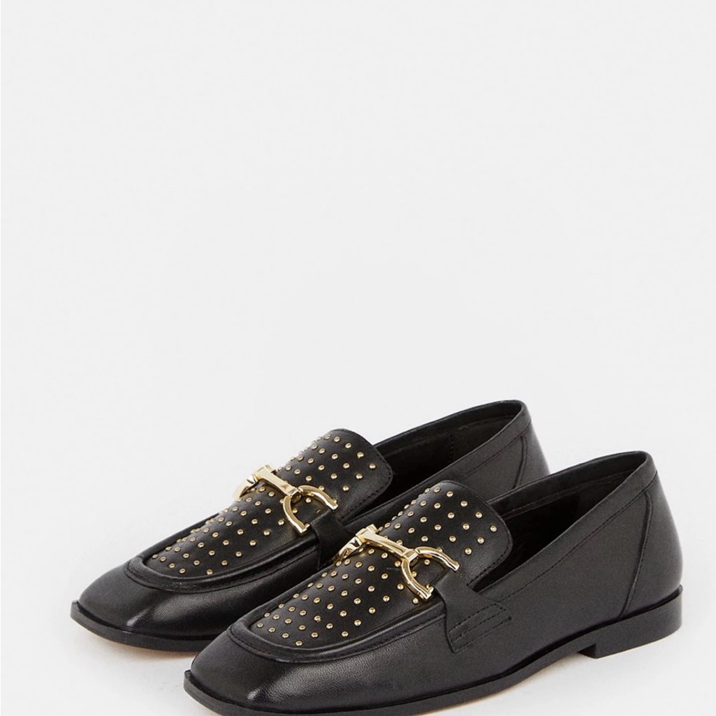 Karen Millen Leather Studded Square Toe Loafer